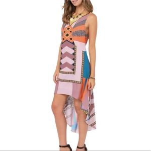Ladakh Revolve Dress Tribal Aztec Print Boho Sleeveless High Low Hem Midi Size 4
